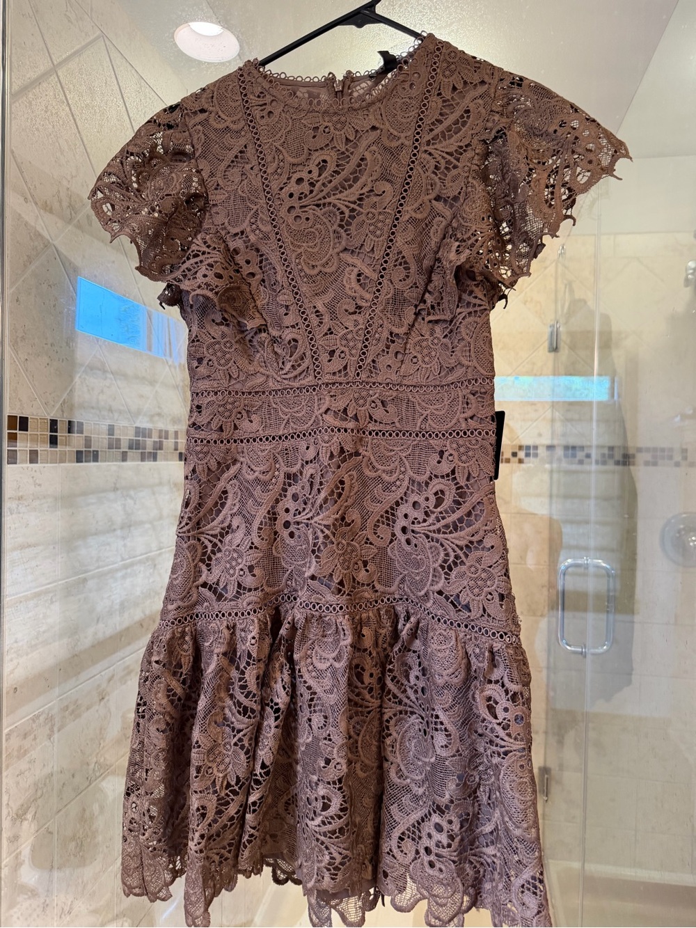 Express Brown Crochet Lace Mini Dress